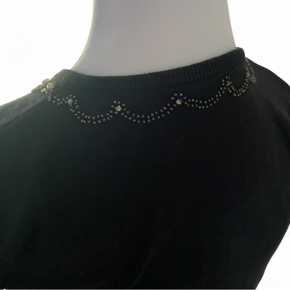 Ann Taylor Black Jeweled Embellished Cashmere Silk Sweater Top Womens Size Small - Picture 5 of 7